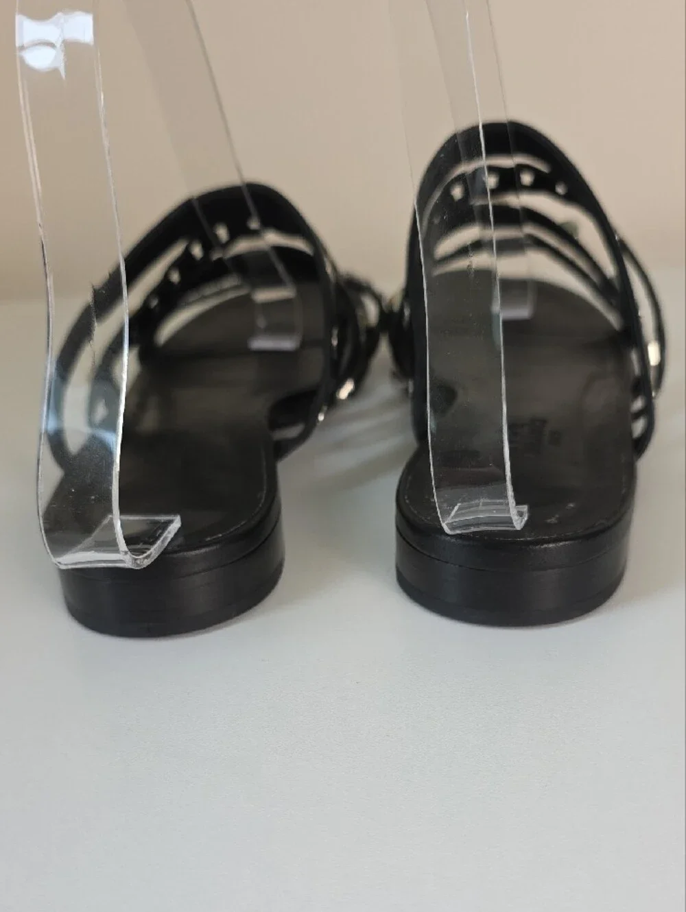 Hermes Black Studded Chain-Strap Slide Sandals.  Size 38.  US Size 7 1/2